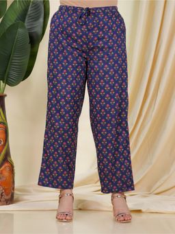 ARAMYA - Blue Soft Cotton Floral Pant