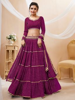 Pink Ethnic - Wine Georgette Leheriya Semi-Stitched Lehenga With Unstitched Blouse & Dupatta