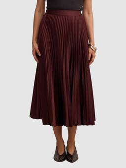 Forever New - Maroon Ester Satin Pleated Skirt