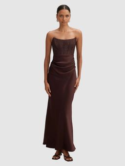 Forever New - Brown Ivy Petite Lace Corset Maxi Dress