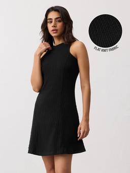The Souled Store - Black Solid Knit Dress: Ink Black Dress