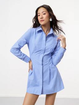 The Souled Store - Blue Stripe Shirt Dress: Candy Blue Women Shirt Dress