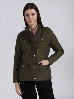 Tommy Hilfiger - Green Regular Fit Cotton High-Neck Jacket