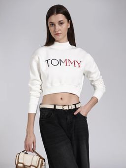 Tommy Hilfiger - White Regular Fit Cotton Mock Neck Sweatshirt