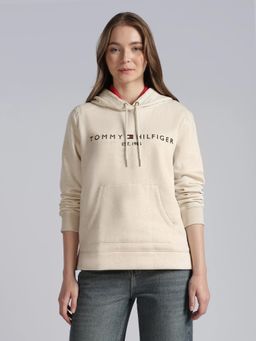 Tommy Hilfiger - Beige Regular Fit Cotton Hooded Neck Sweatshirt