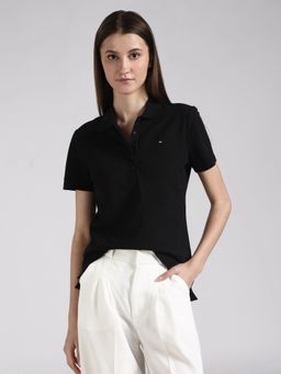 Tommy Hilfiger - Black Solid Regular Fit Cotton Polo T-Shirt
