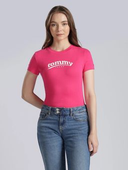 Tommy Hilfiger - Pink Logo Slim Fit Cotton T-Shirt