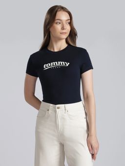 Tommy Hilfiger - Navy Blue Logo Slim Fit Cotton T-Shirt