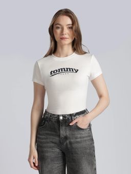 Tommy Hilfiger - White Logo Slim Fit Cotton T-Shirt