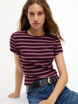 Tommy Hilfiger - Pink Striped Slim Fit Cotton T-Shirt