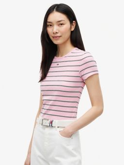 Tommy Hilfiger - Pink Striped Slim Fit Cotton T-Shirt