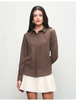 U.S. POLO ASSN. - Brown Women Solid Regular Fit Shirt