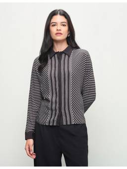 U.S. POLO ASSN. - Black Women Diagonal Striped Boxy Fit Shirt