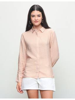 U.S. POLO ASSN. - Beige Women Vertical Striped Regular Fit Shirt