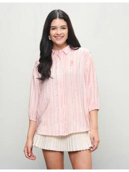 U.S. POLO ASSN. - Pink Women Vertical Striped Relaxed Fit Shirt