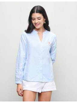 U.S. POLO ASSN. - Blue Women Vertical Striped Boxy Fit Shirt