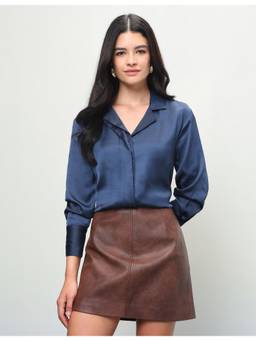 U.S. POLO ASSN. - Blue Women Solid Relaxed Fit Shirt