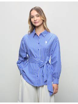 U.S. POLO ASSN. - Blue Women Vertical Striped Regular Fit Shirt with Belt