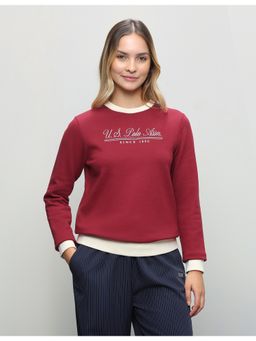 U.S. POLO ASSN. - Red Women Typographic Brand Printed Regular Fit Sweatshirt