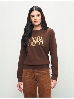 U.S. POLO ASSN. - Brown Women Metallic Brand Embossed Regular Fit Sweatshirt
