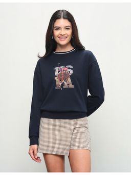 U.S. POLO ASSN. - Navy Blue Women Graphic Brand Printed Relaxed Fit Sweatshirt