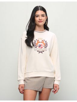 U.S. POLO ASSN. - Beige Women Graphic Brand Printed Relaxed Fit Sweatshirt