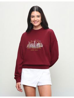 U.S. POLO ASSN. - Red Women Graphic Brand Printed Oversized Fit Sweatshirt