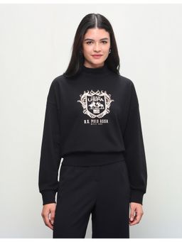 U.S. POLO ASSN. - Black Women Graphic Brand Printed Oversized Fit Sweatshirt