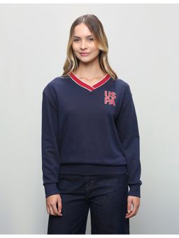U.S. POLO ASSN. - Navy Blue Women Solid Oversized Fit Sweatshirt
