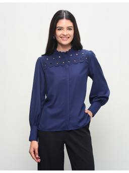 U.S. POLO ASSN. - Navy Blue Women Solid Regular Fit Top