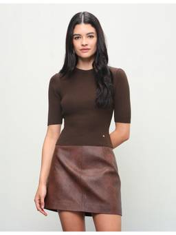 U.S. POLO ASSN. - Brown Women Textured Fitted Top