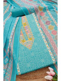 Soch - Womens Powder Blue Cotton Blend Bandhani Unstiched Dress Material with Mirror Work (Set of 3)