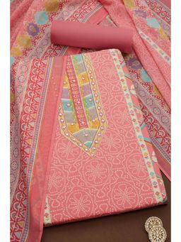 Soch - Womens Pink Cotton Blend Bandhani Print Unstiched Dress Material with Mirror Work (Set of 3)