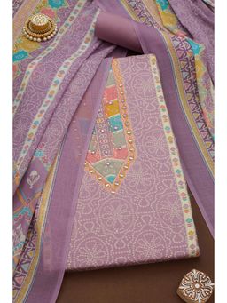 Soch - Womens Lavender Cotton Blend Bandhani Unstiched Dress Material with Mirror Work (Set of 3)