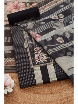 Soch - Womens Black Cotton Blend Polka Dots Unstiched Dress Material with Sequins (Set of 3)