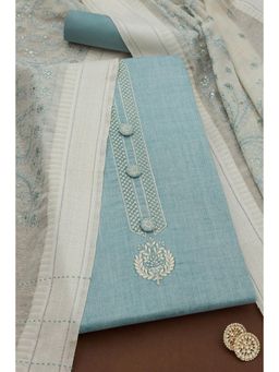 Soch - Womens Powder Blue Cotton Blend Embroidered Unstiched Dress Material with Sequins (Set of 3)