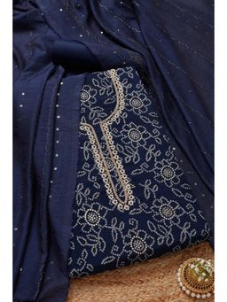 Soch - Womens Navy Blue Modal Silk Bandhani Unstiched Dress Material with Beads and Stones (Set of 3)
