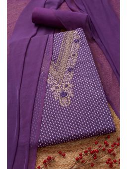 Soch - Womens Lavender Cotton Blend Paisley Print Unstiched Dress Material with Cutdana (Set of 3)