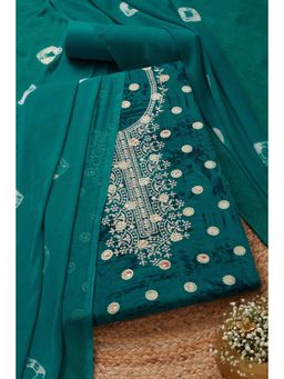Soch - Womens Teal Rayon Sequins Unstiched Dress Material (Set of 3)