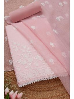 Soch - Womens Pink Kota Embroidered Unstitch Dress Material with Thread Work (Set of 3)