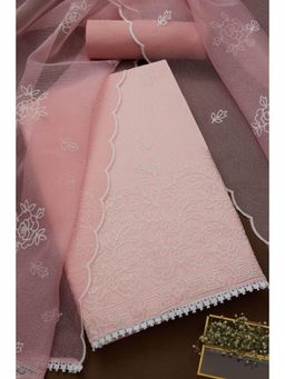 Soch - Womens Pink Kota Embroidered Unstitch Dress Material with Thread Work (Set of 3)
