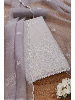 Soch - Womens Grey Kota Embroidered Unstitch Dress Material with Thread Work (Set of 3)