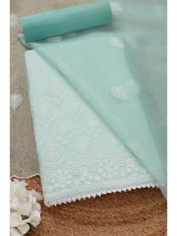 Soch - Womens Turquoise Blue Kota Embroidered Unstitch Dress Material with Thread Work (Set of 3)