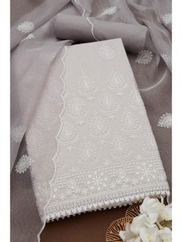 Soch - Womens Grey Kota Embroidered Unstiched Dress Material with Thread Work (Set of 3)