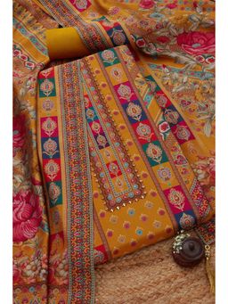 Soch - Womens Mustard Modal Silk Ethnic Motifs Unstiched Dress Material with Mirror Work (Set of 3)