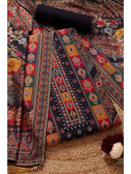 Soch - Womens Black Modal Silk Ethnic Motifs Unstiched Dress Material with Mirror Work (Set of 3)