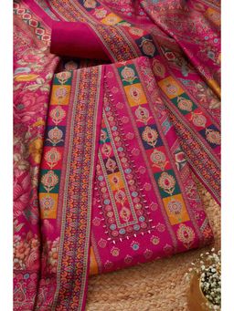 Soch - Womens Magenta Modal Silk Ethnic Motifs Unstiched Dress Material with Mirror Work (Set of 3)