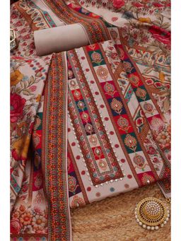 Soch - Womens Beige Modal Silk Ethnic Motifs Unstiched Dress Material with Mirror Work (Set of 3)