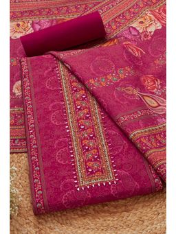Soch - Womens Fuchsia Modal Silk Ethnic Motifs Unstiched Dress Material with Mirror Work (Set of 3)