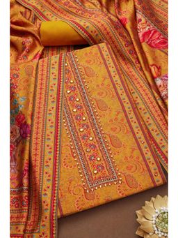 Soch - Womens Mustard Modal Silk Ethnic Motifs Unstiched Dress Material with Mirror Work (Set of 3)